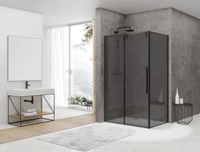 van Rijn ST06 douchecabine met 140cm softclose deur en rookglas matzwart 140x100cm