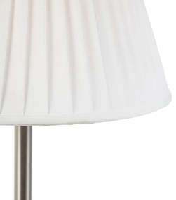 Stoffen Klassiek tafellamp staal met plissé kap wit 35 cm - Simplo Design, Klassiek / Antiek E27 rond Binnenverlichting Lamp