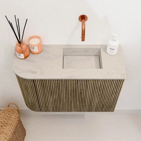 Mondiaz Joya DLux 60cm toiletmeubel ronding links dusk met wastafel faye rechts zonder kraangat opalo