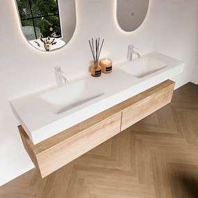 Zaro Alan badmeubel 180cm washed oak 2 lades met vrijhangende wastafel cloud dubbel 2 kraangaten talc
