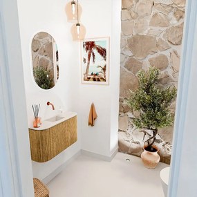 Mondiaz Joya DLux 75cm toiletmeubel ronding links/rechts oak met wastafel faye midden zonder kraangat meli