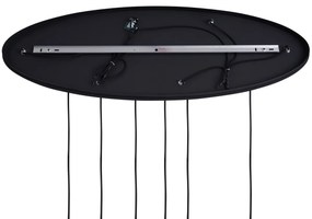 Art deco hanglamp zwart met ovale plafondplaat en smoke glas 6-lichts - Douglass