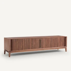 TV-HI-FI meubel in notelaar en leer, Liamca