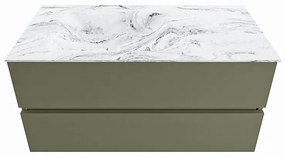 Mondiaz Vica DLux badmeubel 100cm army 2 lades met wastafel glace links zonder kraangat