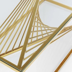 Kare Design Laser Gold Design Salontafel Goud Met Glas - 120 X 45cm.