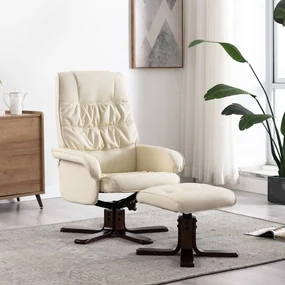 vidaXL Fauteuil verstelbaar met voetenbankje kunstleer crème