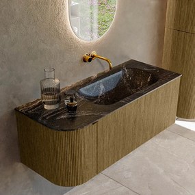 Mondiaz Kurve-dlux 115cm badmeubel ronding links dusk met 1 lade en deur en wastafel big small rechts zonder kraangat lava