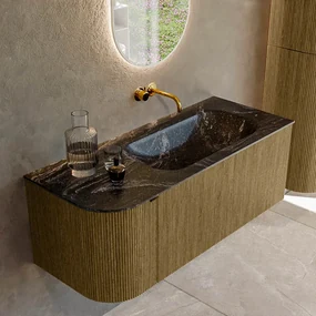 Mondiaz Kurve-dlux 115cm badmeubel ronding links dusk met 1 lade en deur en wastafel big small rechts zonder kraangat lava
