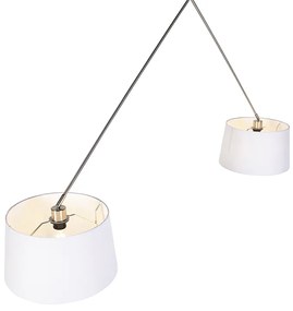 Hanglamp staal met linnen kappen wit 35 cm 2-lichts - Blitz Landelijk / Rustiek, Modern E27 cilinder / rond rond Binnenverlichting Lamp