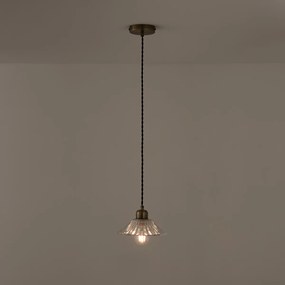 Hanglamp in messing en geribbeld glasØ19,3 cm, Iloa
