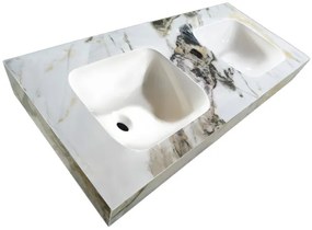 Lambini Designs Cantik keramische wastafel 160cm licht marmer zonder kraangaten