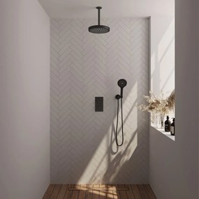 Brauer Stripe inbouw regendouche met 25cm hoofddouche, plafondarm en 3 standen handdouche set 18 zwart mat
