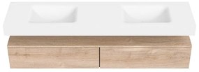 Zaro Alan badmeubel 190cm washed oak 2 lades met vrijhangende wastafel cloud dubbel 2 kraangaten talc