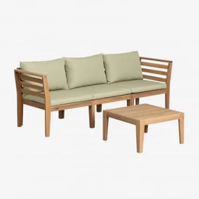 Filips 3-delige Modulaire Bankset Met Armleuningen En Salontafel In Acaciahout Groen – Khaki - Sklum