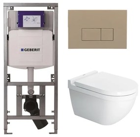 Duravit Starck 3 Toiletset - Geberit inbouwreservoir - toiletzitting Saniclass softclose zitting - QeramiQ bedieningsplaat met bedieningsplaat taupe - rechthoekige knoppen - wit SW729015/0701131/ga69956/SW1102379