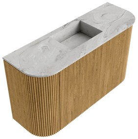 Mondiaz Joya DLux 75cm toiletmeubel ronding links/rechts oak met wastafel faye midden zonder kraangat glace