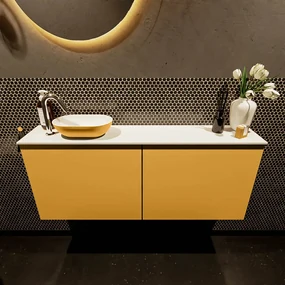 Mondiaz Fowy toiletmeubel 120cm ocher met gele waskom links en kraangat