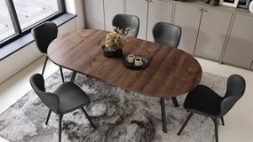 ALDO 100 Eiken Bruin/Zwarte poten - RONDE LOFT/INDUSTRIËLE TAFEL VOOR WOONKAMER/EETKAMER, UITSCHUIFBAAR