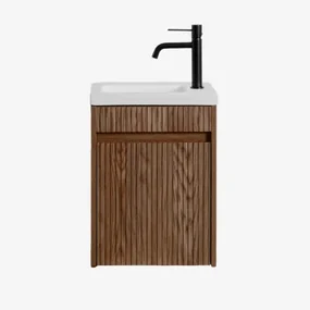 Badmeubelset Hout Met Geïntegreerde Wastafel Narek Donker Hout & Spiegelloze & Zwart ↑20 Cm Met Aftapkraan Zonder Overloop - Sklum