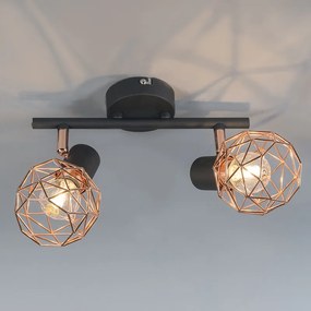 Moderne Spot / Opbouwspot / Plafondspot zwart met koper 2-lichts - Mesh Design, Modern E14 Draadlamp rond Binnenverlichting Lamp