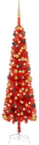 vidaXL Kerstboom met LED's en kerstballen smal 180 cm rood