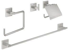 Grohe Start Cube accessoireset 4-in-1 - closetrolhouder - met klep - handdoekhaak - handdoekring - handdoekhouder 60cm - supersteel 41115DC0