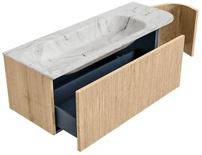 Mondiaz Kurve-dlux 125cm badmeubel ronding rechts oak met 1 lade en deur en wastafel big medium kraangat links glace