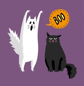 Ilustratie Cute halloween ghost and black cat, Alhontess