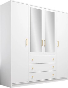 Kledingkast Honolulu 251, Wit, 200x196x58cm, 170 kg, Kledingkast deuren: Met scharnieren