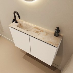 Mondiaz Ture DLux toiletmeubel 80cm talc met wastafel frappe links met kraangat