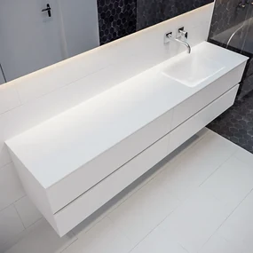 Mondiaz Vica 200cm badmeubel talc 4 lades wastafel Cloud rechts zonder kraangat