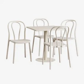 Set Van Vierkante Tuintafel 70x70 Cm En 4 Tuinstoelen Mizzi Tapioca Beige - Sklum