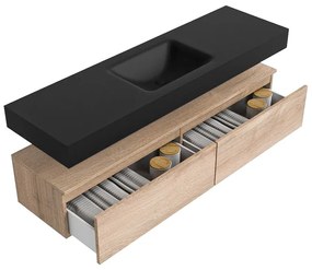 Zaro Alan badmeubel 160cm washed oak 2 lades met vrijhangende wastafel cloud midden zonder kraangat urban