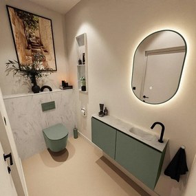 MONDIAZ TURE-DLUX 100cm toiletmeubel Army. EDEN wastafel Opalo positie rechts. Met 1 kraangat. TUREDX100ARMR1OPA