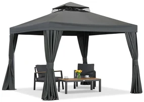 Antraciet tuinpaviljoen met gordijnen Valencia 3x3m Garden Point
