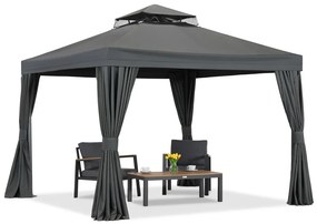 Antracietkleurig tuinpaviljoen met gordijnen Valencia 3x3 m Garden Point