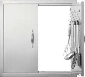 VEVOR Grilltoegangsdeur, 610 x 610 mm, dubbele buitenkeukendeur, vlak gemonteerde roestvrijstalen deur, dubbelwandige verticale deur met handgrepen en haken, voor grill-eiland, grillstation, buitenkast