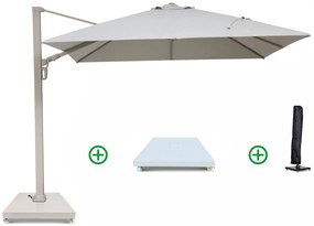 Zweefparasol 3x3m S2 Excellent (incl. voet + hoes) Taupe-naturel-bruin Camello Luna