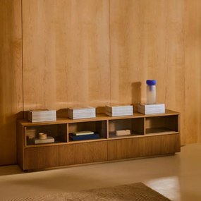 Kave Home Helvine Tv-meubel Eiken Met Glazen Schuifdeuren - 200x40x54cm.