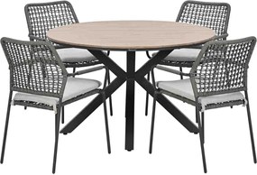 Garden Impressions Natas tuinset grijs 5-delig - Tulli tuintafel light teak look Ø122 cm