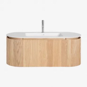 Carsone Houten Badkamermeubelset Met Geïntegreerde Wastafel Natuurlijk Hout & Zonder Extra Eenheid & Spiegelloze & Geborsteld Grijs - Sklum