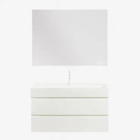 Ona Zwevend Badkamermeubelset Van Hout En Essenfineer Met Geïntegreerde Wastafel Wit & Rectangular Led And Antifog 120x90 Cm Riben & Wit - Sklum