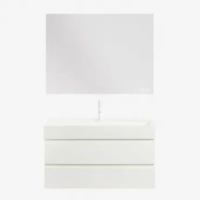 Ona Zwevend Badkamermeubelset Van Hout En Essenfineer Met Geïntegreerde Wastafel Wit & Wit ↑20 Cm Met Aftapkraan Zonder Overloop Orveta & Rectangular