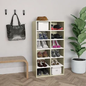 vidaXL Schoenenrek 54x34x100,5cm bewerkt hout wit sonoma eikenkleurig