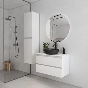 Fontana Proma badkamermeubel 80cm met zwarte waskom en LED spiegel mat wit