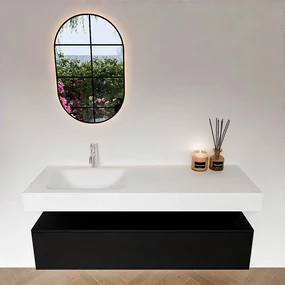 Zaro Alan badmeubel 140cm urban 1 lade met vrijhangende wastafel cloud links 1 kraangat talc