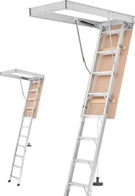 VEVOR opvouwbare zoldertrap, 170 kg draagvermogen, aluminium en hout, hydraulische zoldertrap met trekkoord voor plafondhoogtes van 300-313 cm, metalen trap met een opening van 137 x 57 cm voor toegang, zilverkleurig