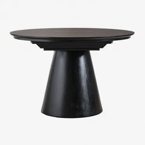 Ovale Eettafel Uitschuifbaar In Mdf En Montana Eiken Fineer Gewoon Zwart & 120 - 160 X 105 Cm - Sklum