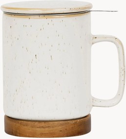 Mokken Nordika van keramiek met theefilter & acaciahouten basis, 4-delig