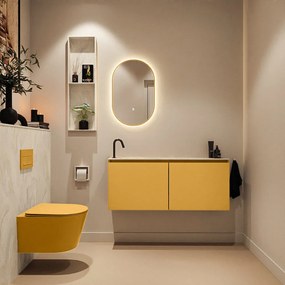 Mondiaz Ture DLux toiletmeubel 120cm ocher met wastafel ostra links met kraangat